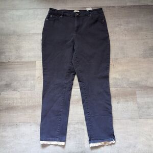 LOGO Lori Goldstein Jeans Women 6 Blue Grey Mid Rise Skinny Ankle Lace Stretch